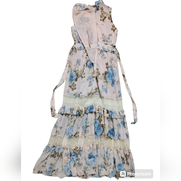 The Vintage Shop Floral Tiered Maxi Dress High Neck Ruffle Lace Detail Size S - Picture 11 of 16